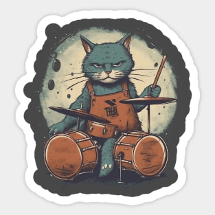 Vintage Rockin' Drummer Cat Sticker